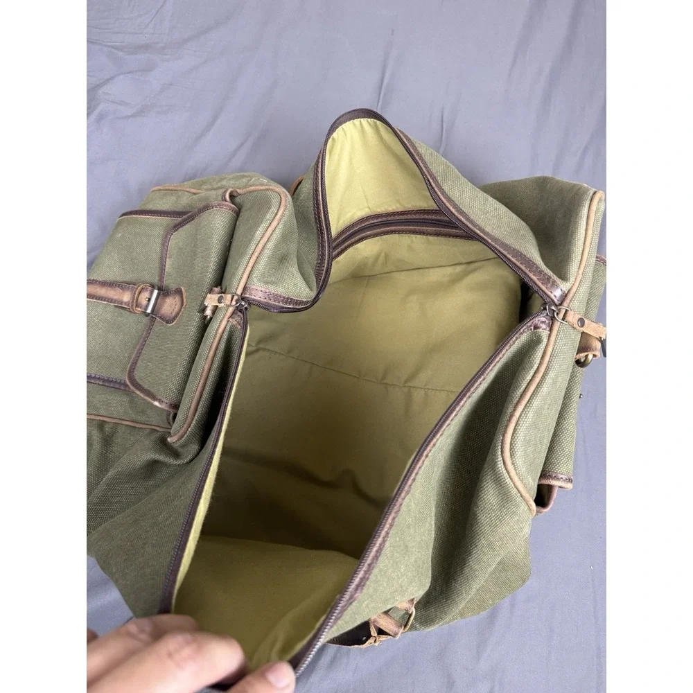STS Ranchwear Large Duffle Bag Olive Green Canvas Leather Weekender Travel